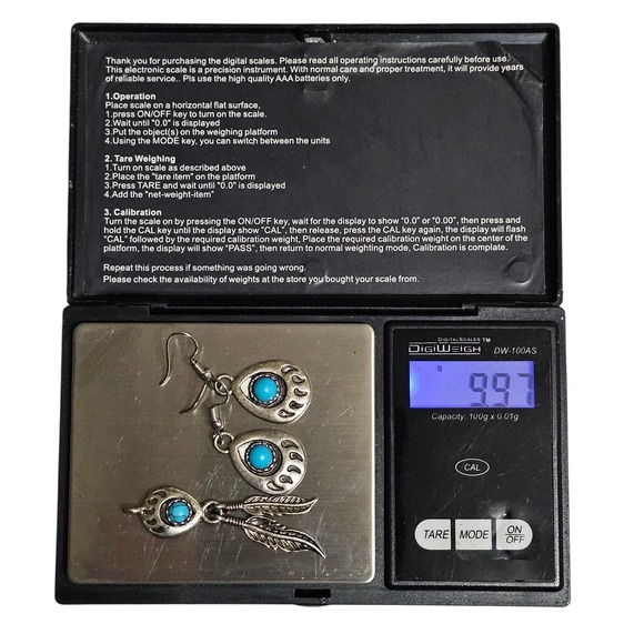 Navajo Indian Sterling Silver & Turquoise Bear Paw Dangle Earrings & Pendant - Picture 9 of 11